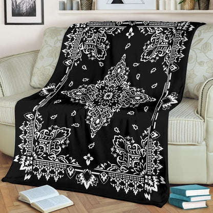 Ultra Plush 3 White on Black Bandana Throw Blanket