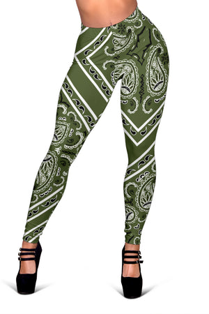 Women's Leggings - Army Green Total Bandana