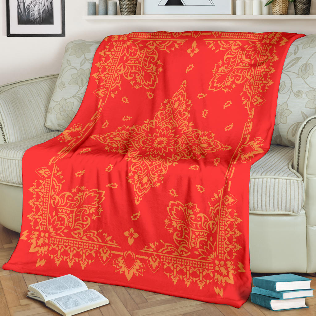 Ultra Plush 3 Orange on Red Bandana Throw Blanket