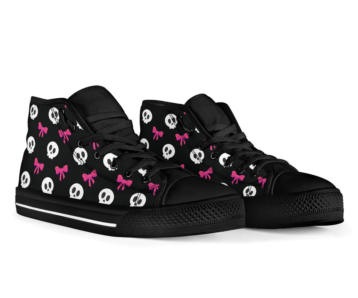 High Top Sneakers - Skulls and Bows Black