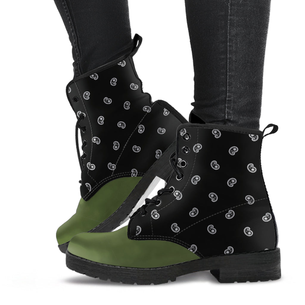 Women's Leather Bandana Boot - Army Green/Black