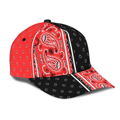 Classic Cap - Bandana Style Red Black Panels
