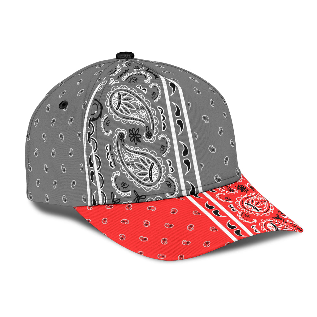 Classic Cap - Gray Bandana Style w Red
