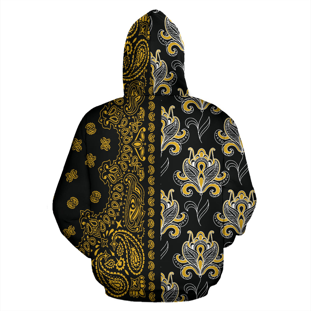 Hoodie 2 Zip Up Offset Black and Gold