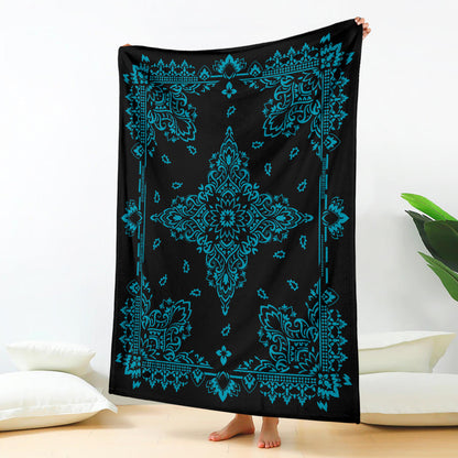 Ultra Plush 3 Teal on Black Bandana Throw Blanket