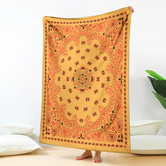 Ultra Plush Red on Peach Bandana Throw Blanket