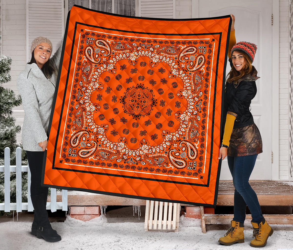 Quilt 2 Black White on Orange Black Sq