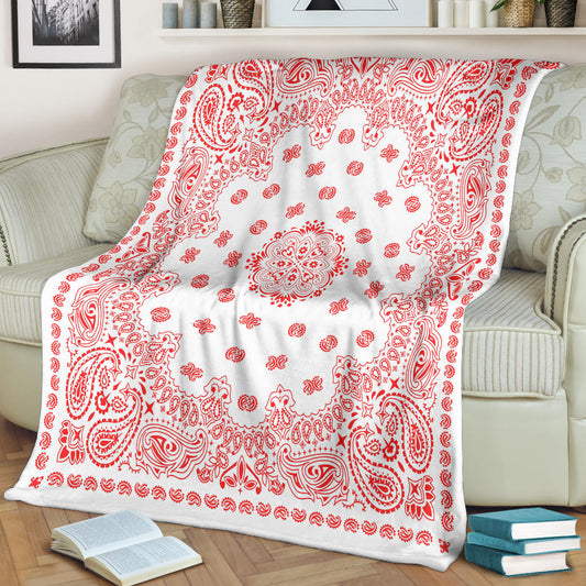 Ultra Plush 2 Red on White Bandana Throw Blanket