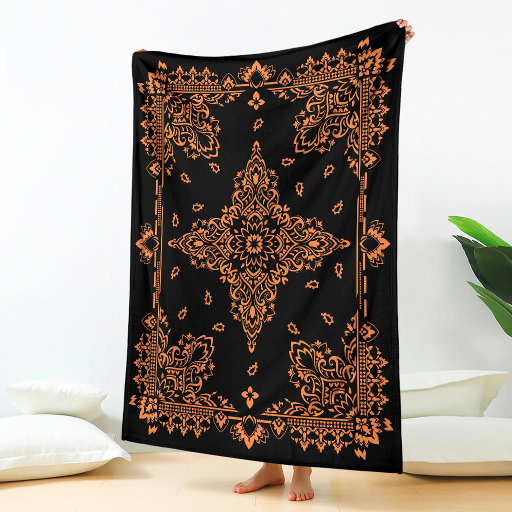 Ultra Plush 3 Orange on Black Bandana Throw Blanket