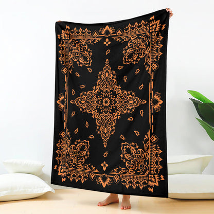 Ultra Plush 3 Orange on Black Bandana Throw Blanket