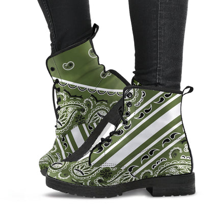Bold Stripe Army Green Leather Bandana Boot
