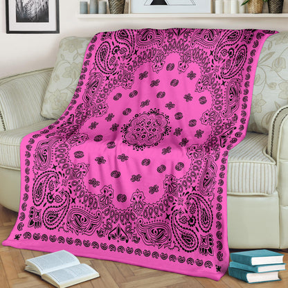 Ultra Plush 2 Black on Pink Bandana Throw Blanket