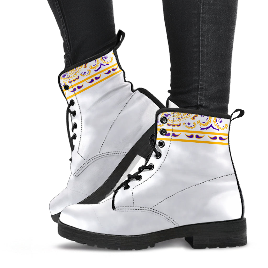 Banded White Leather Bandana Boot