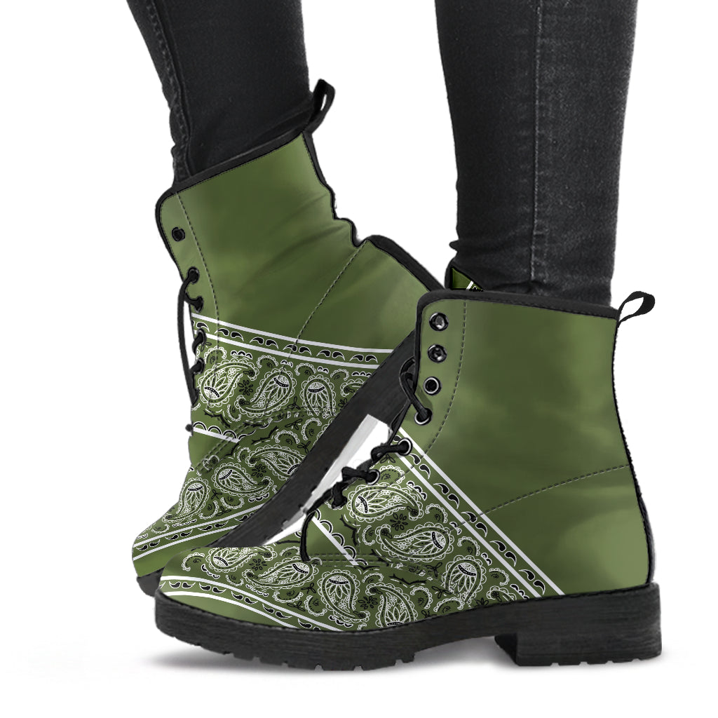 Flying V Leather Bandana Boot - Army Green