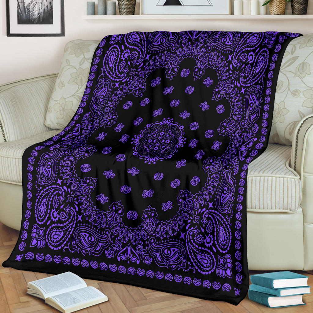 Ultra Plush 2 Purple on Black Bandana Throw Blanket