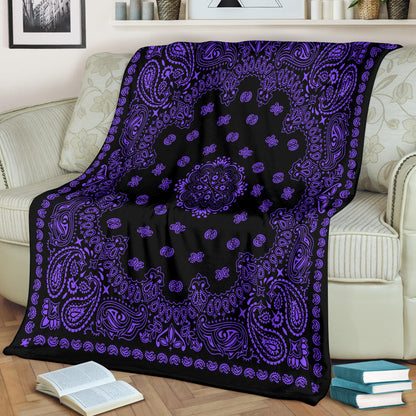 Ultra Plush 2 Purple on Black Bandana Throw Blanket