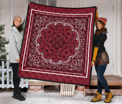 Quilt 2 Black White on Maroon, White Sq