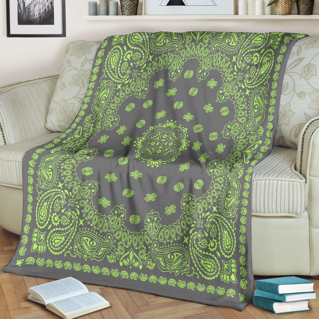Ultra Plush 2 Lime on Gray Bandana Throw Blanket