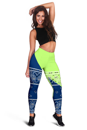 Women's Leggings - Navy and Bright Green