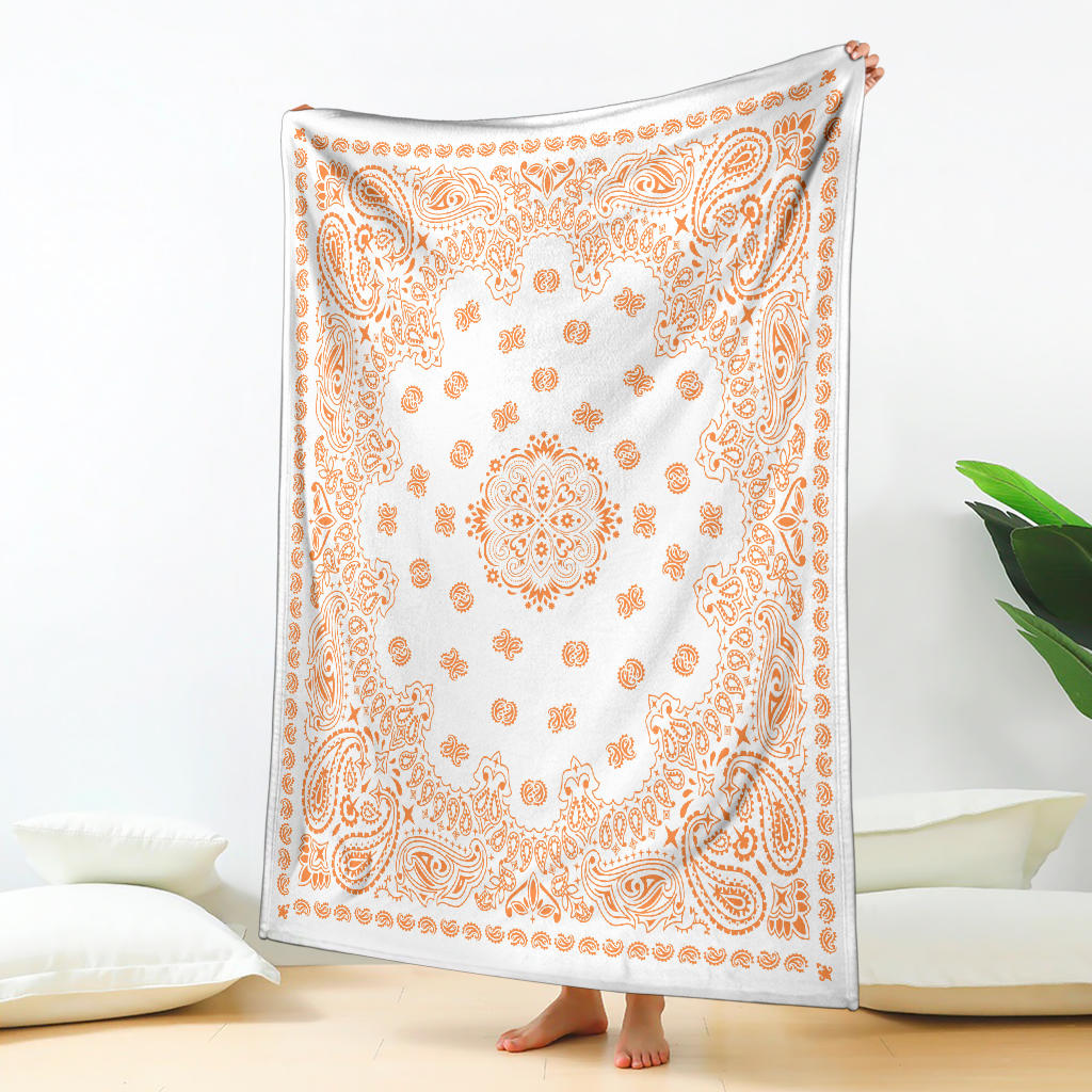 Ultra Plush Orange on White Bandana Throw Blanket