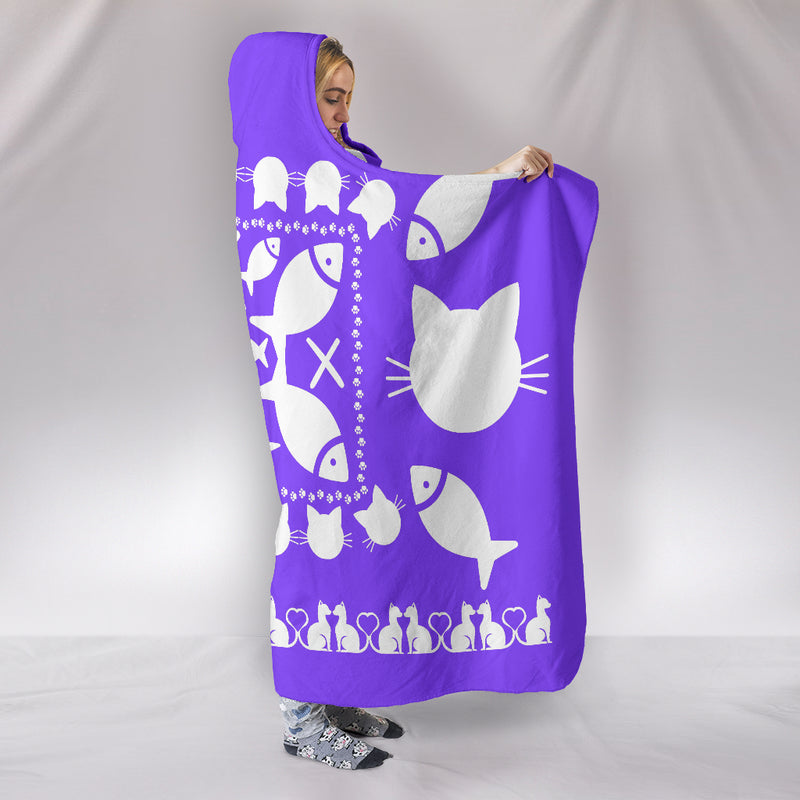 Ultimate Purple Kitties and Fish Hooded Blanket