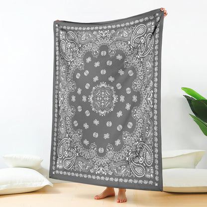 Ultra Plush 2 White on Gray Bandana Throw Blanket