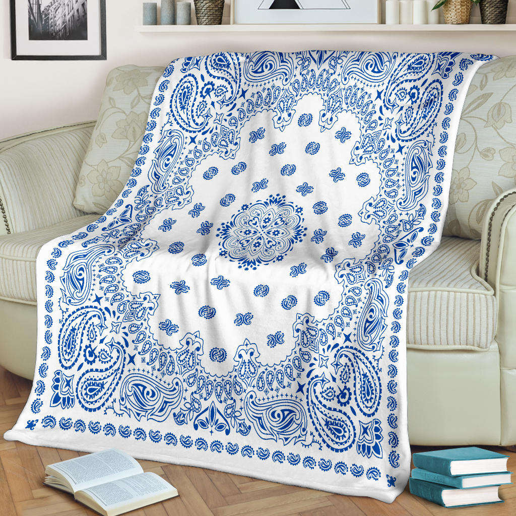 Ultra Plush 2 Cobalt on White Bandana Throw Blanket