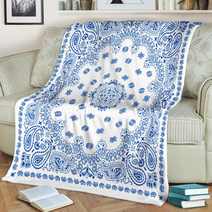 Ultra Plush 2 Cobalt on White Bandana Throw Blanket