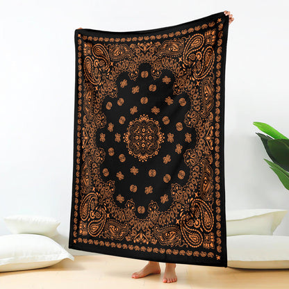Ultra Plush 2 Orange on Black Bandana Throw Blanket