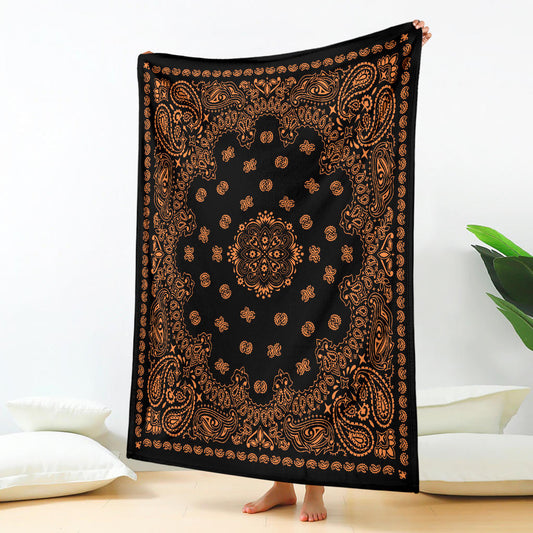 Ultra Plush 2 Orange on Black Bandana Throw Blanket