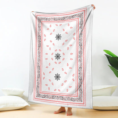 Ultra Plush 4 Red/Black on White Bandana Throw Blanket