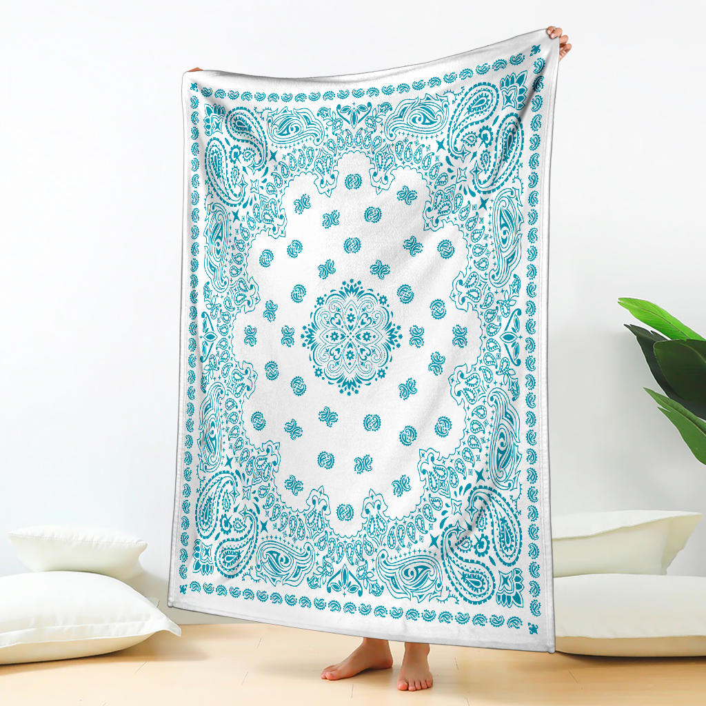 Ultra Plush 2 Teal on White Bandana Throw Blanket