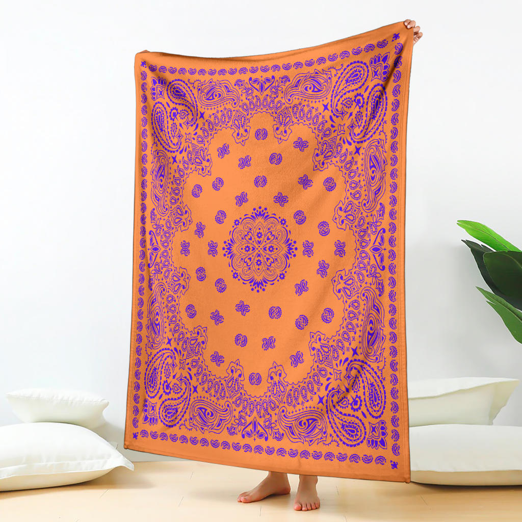 Ultra Plush 2 Violet on Orange Bandana Throw Blanket