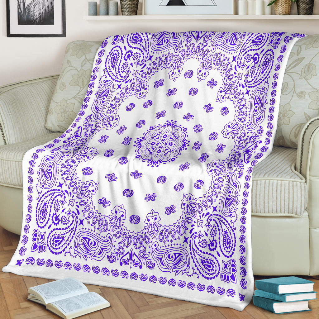 Ultra Plush 2 Violet on White Bandana Throw Blanket