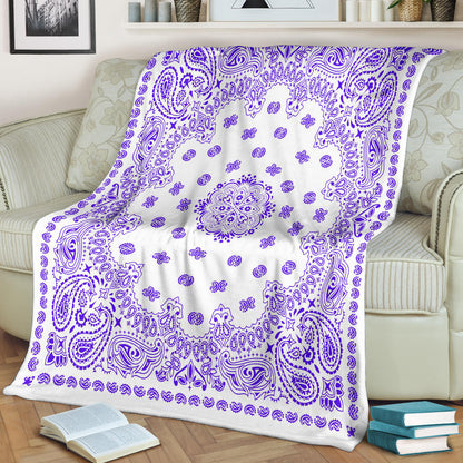 Ultra Plush 2 Violet on White Bandana Throw Blanket