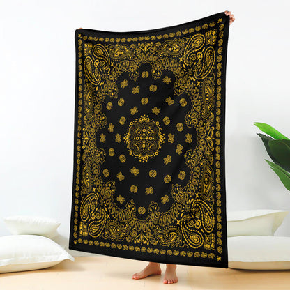 Ultra Plush 2 Gold on Black Bandana Throw Blanket