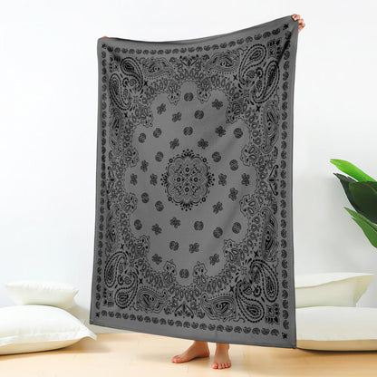 Ultra Plush 2 Black on Gray Bandana Throw Blanket