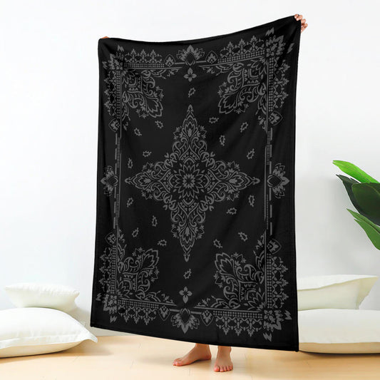 Ultra Plush 3 Gray on Black Bandana Throw Blanket