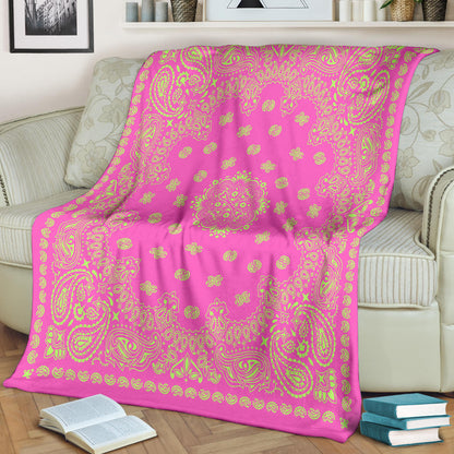 Ultra Plush 2 Lime on Pink Bandana Throw Blanket
