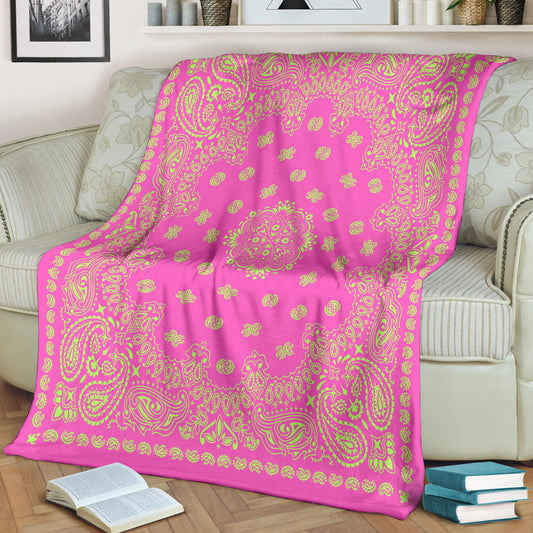 Ultra Plush 2 Lime on Pink Bandana Throw Blanket
