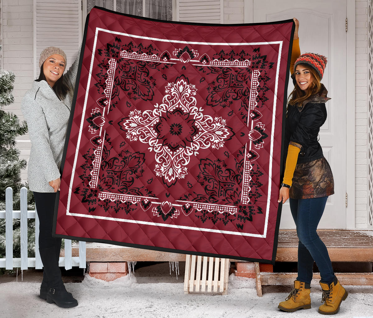 Quilt 3 - White Black on Maroon Bandana Quilt