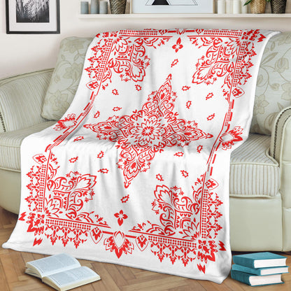 Ultra Plush 3 Red On White Bandana Throw Blanket