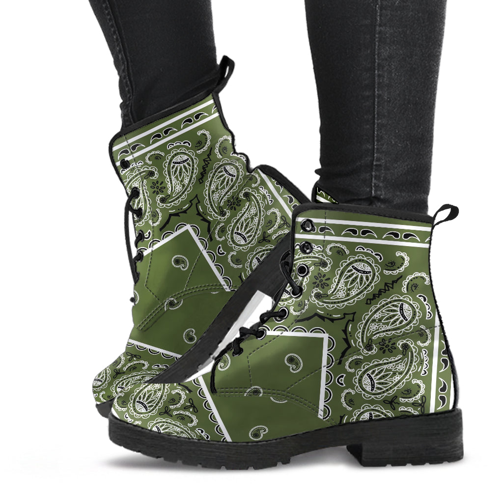 Women's Leather Bandana Boot - Army Green