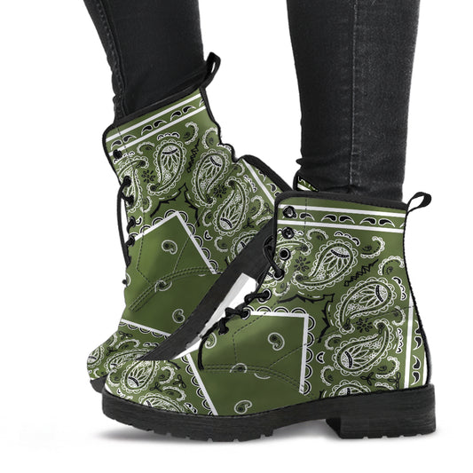 Women's Leather Bandana Boot - Army Green