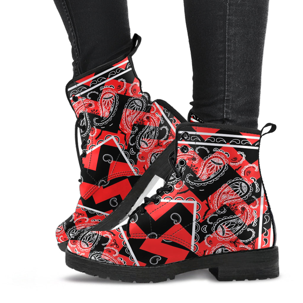 Red and Black Zig Zag Leather Bandana Boots