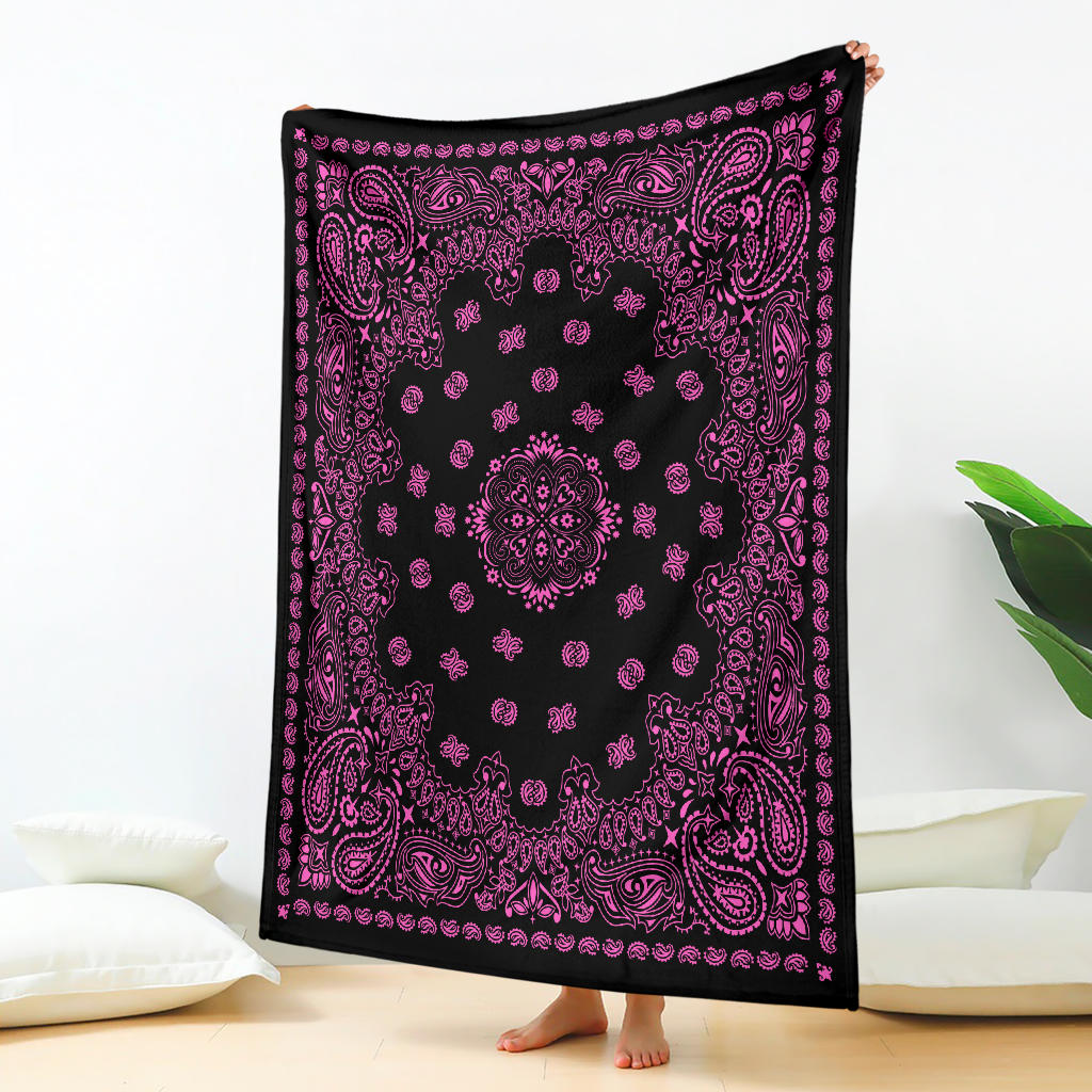 Ultra Plush 2 Pink on Black Bandana Throw Blanket