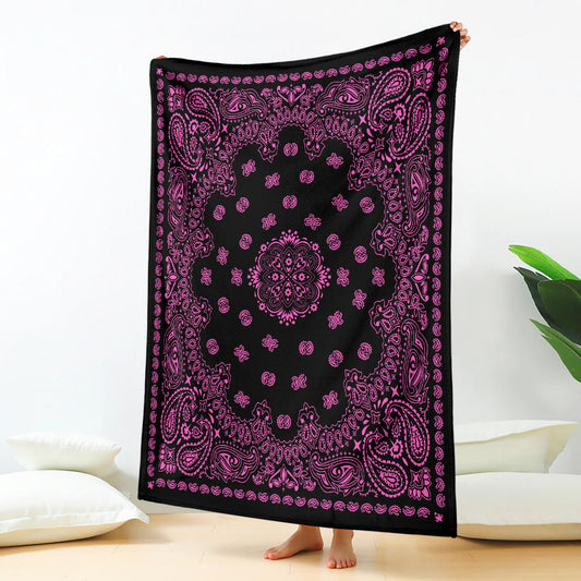Ultra Plush 2 Pink on Black Bandana Throw Blanket