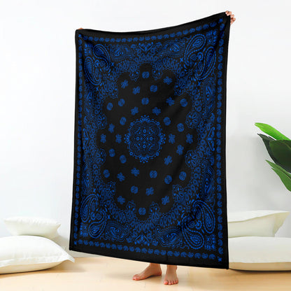 Ultra Plush 2 Cobalt on Black Bandana Throw Blanket