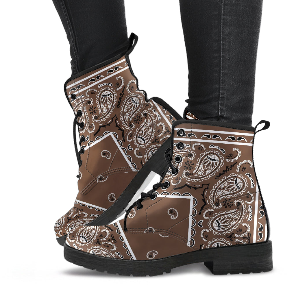 Men's Leather Bandana Boot - Coffee
