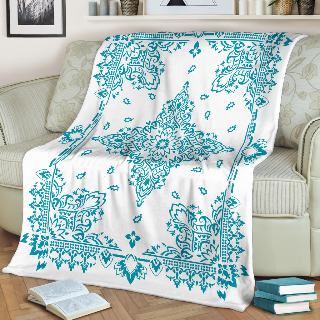Ultra Plush 3 Teal on White Bandana Throw Blanket